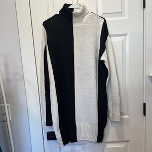 Black and White Colorblock Shein Turtleneck Sweater